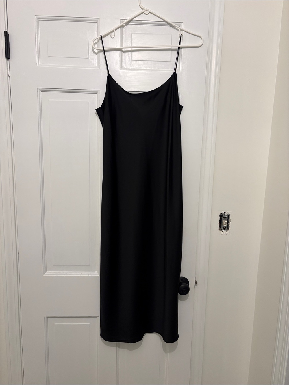 J. Crew Black Satin Slip Dress with Spaghetti Straps